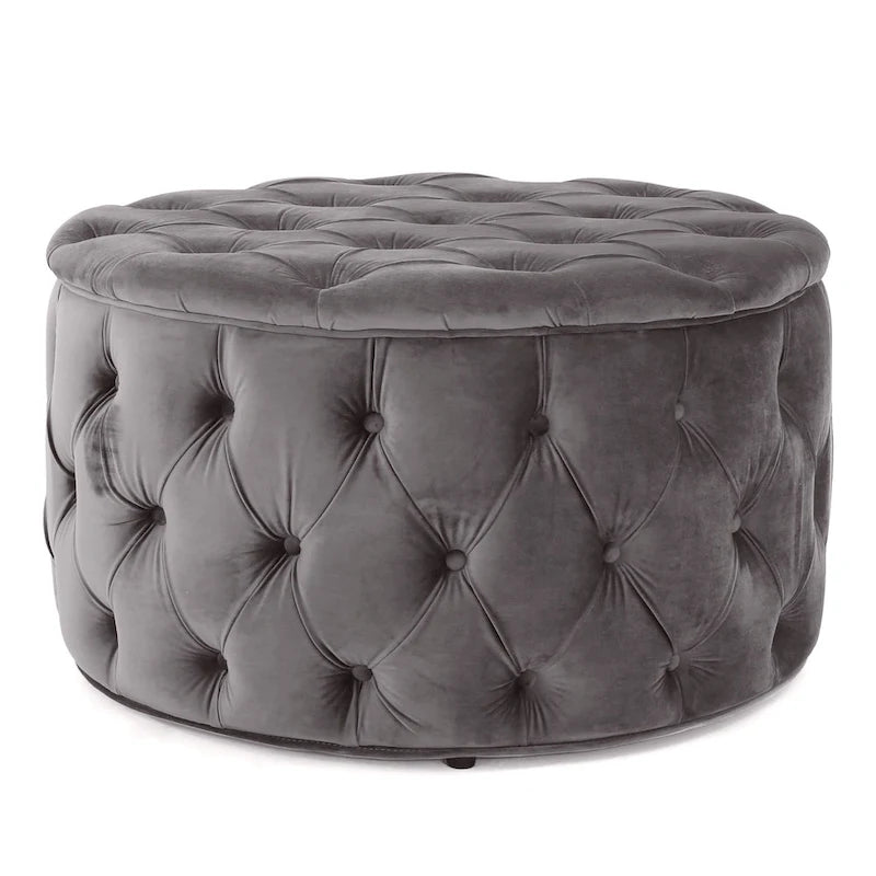 Pouf rond en velours touffeté Zelfa Modern Glam par Christopher Knight Home