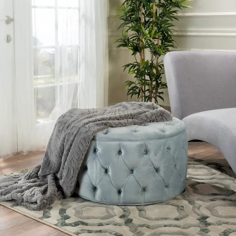 Pouf rond en velours touffeté Zelfa Modern Glam par Christopher Knight Home