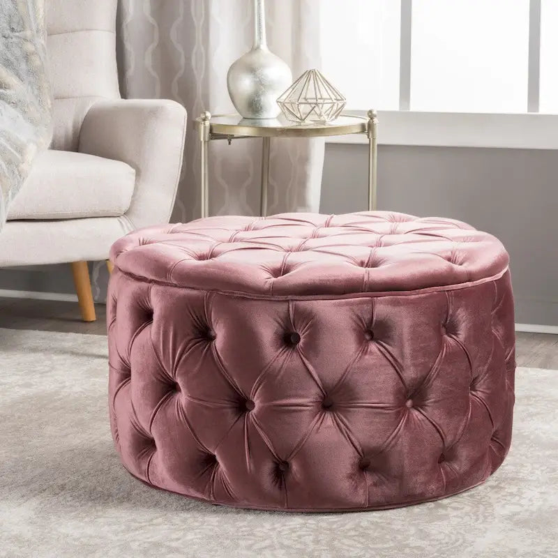 Pouf rond en velours touffeté Zelfa Modern Glam par Christopher Knight Home