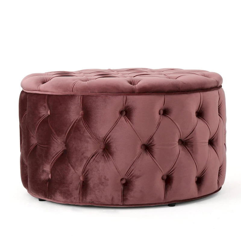 Pouf rond en velours touffeté Zelfa Modern Glam par Christopher Knight Home
