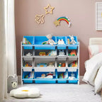 SONGMICS Meuble de Rangement pour Jouets Enfant avec 16 Bacs Amovibles, pour Salle de Jeux, Chambre d'Enfant, 106 cm, Thème Spatial