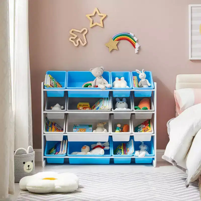SONGMICS Meuble de Rangement pour Jouets Enfant avec 16 Bacs Amovibles, pour Salle de Jeux, Chambre d'Enfant, 106 cm, Thème Spatial