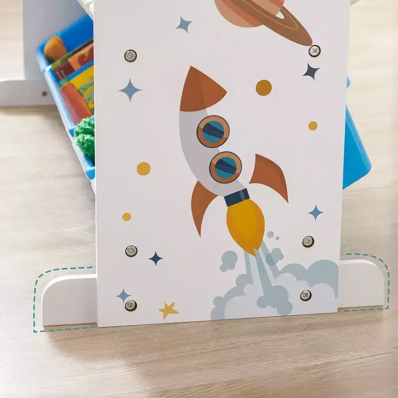 SONGMICS Meuble de Rangement pour Jouets Enfant avec 16 Bacs Amovibles, pour Salle de Jeux, Chambre d'Enfant, 106 cm, Thème Spatial