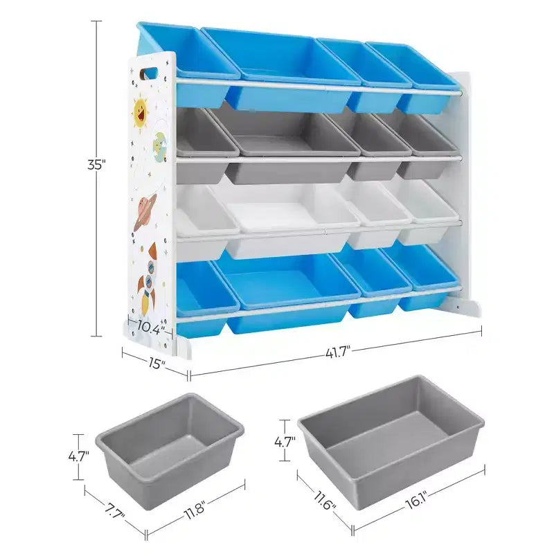 SONGMICS Meuble de Rangement pour Jouets Enfant avec 16 Bacs Amovibles, pour Salle de Jeux, Chambre d'Enfant, 106 cm, Thème Spatial