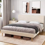 Whizmax King/Queen/Full Size Bed Frame with Adjustable Headboard, Velvet Upholstered Platform Bed, Solid Wood Slats Support, No Box Spring Needed