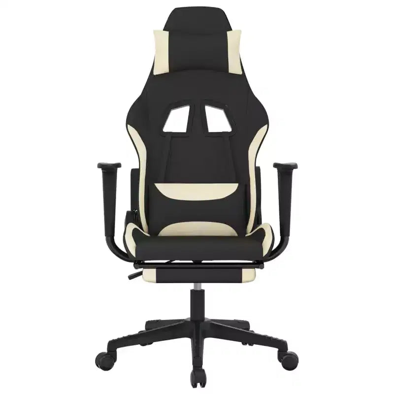 vidaXL Chaise de massage gaming avec repose-pieds, noir et crème, tissu