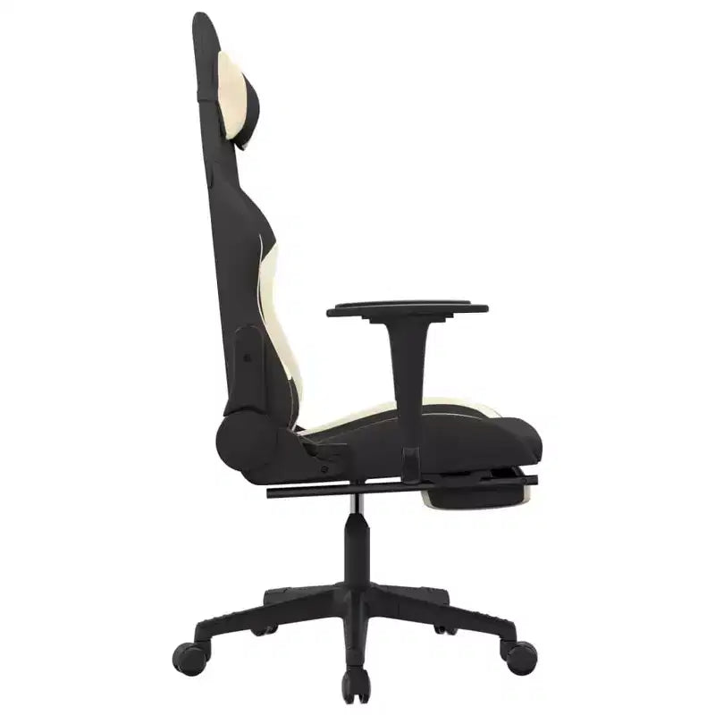 vidaXL Chaise de massage gaming avec repose-pieds, noir et crème, tissu