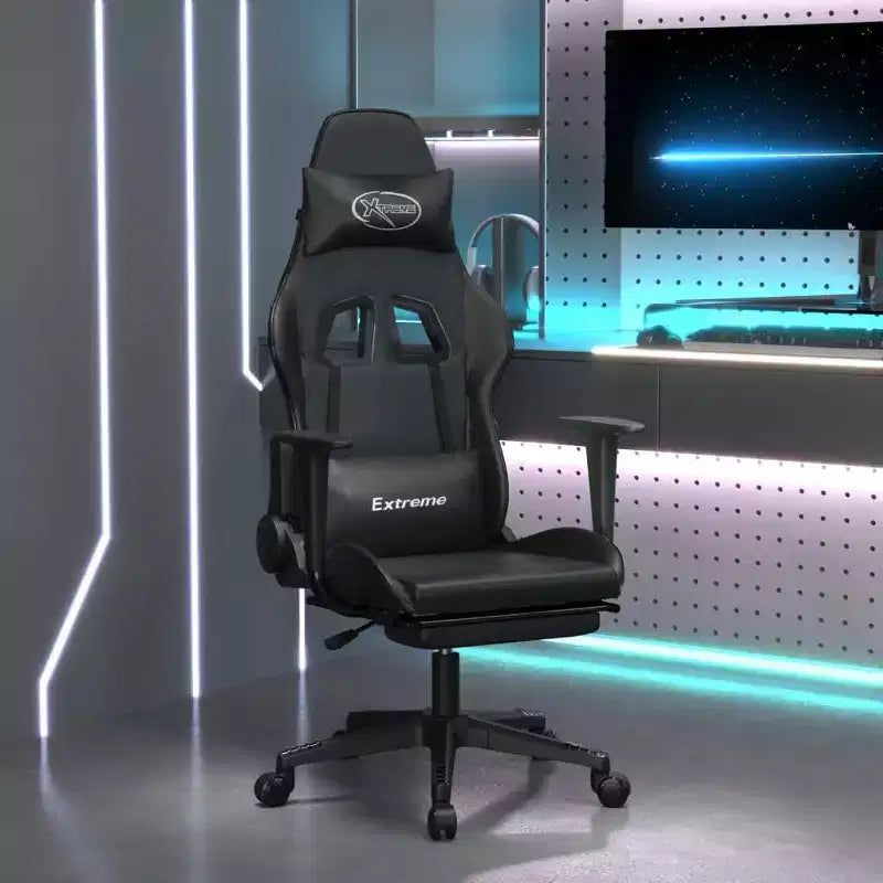 vidaXL Fauteuil de massage Gaming avec repose-pieds, Noir, Similicuir