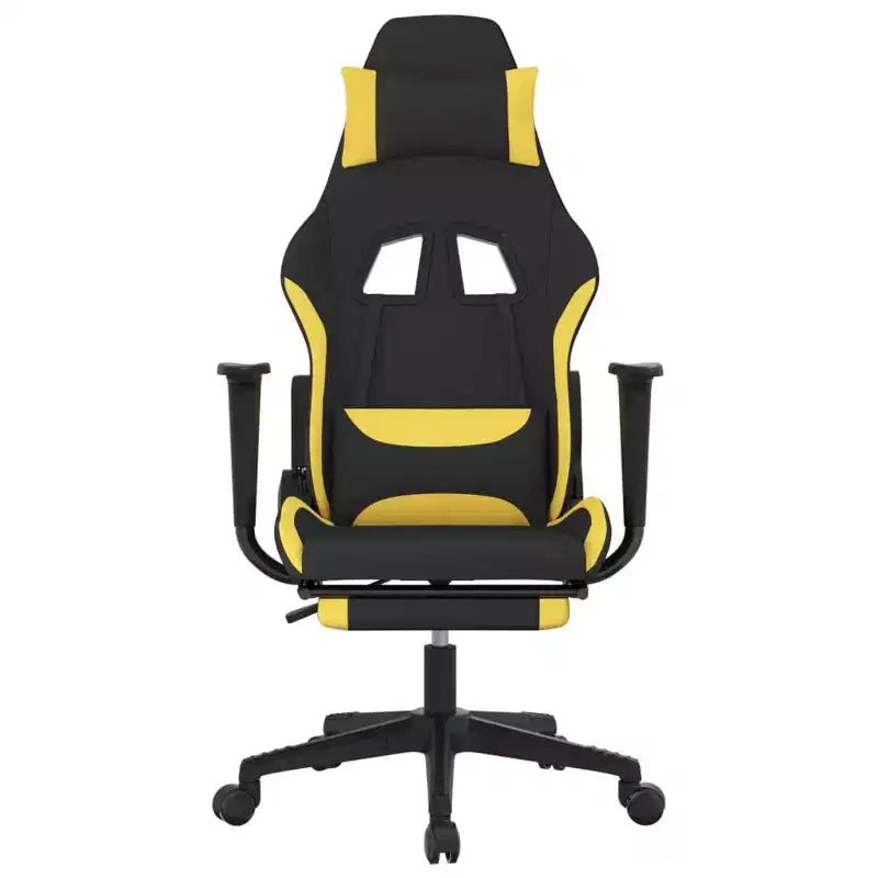 vidaXL Chaise de jeu massante avec repose-pieds, noir et jaune, tissu