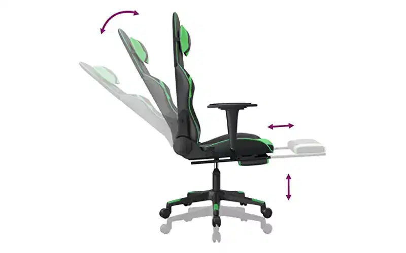 vidaXL Fauteuil de jeu de massage avec repose-pieds, noir et vert, similicuir
