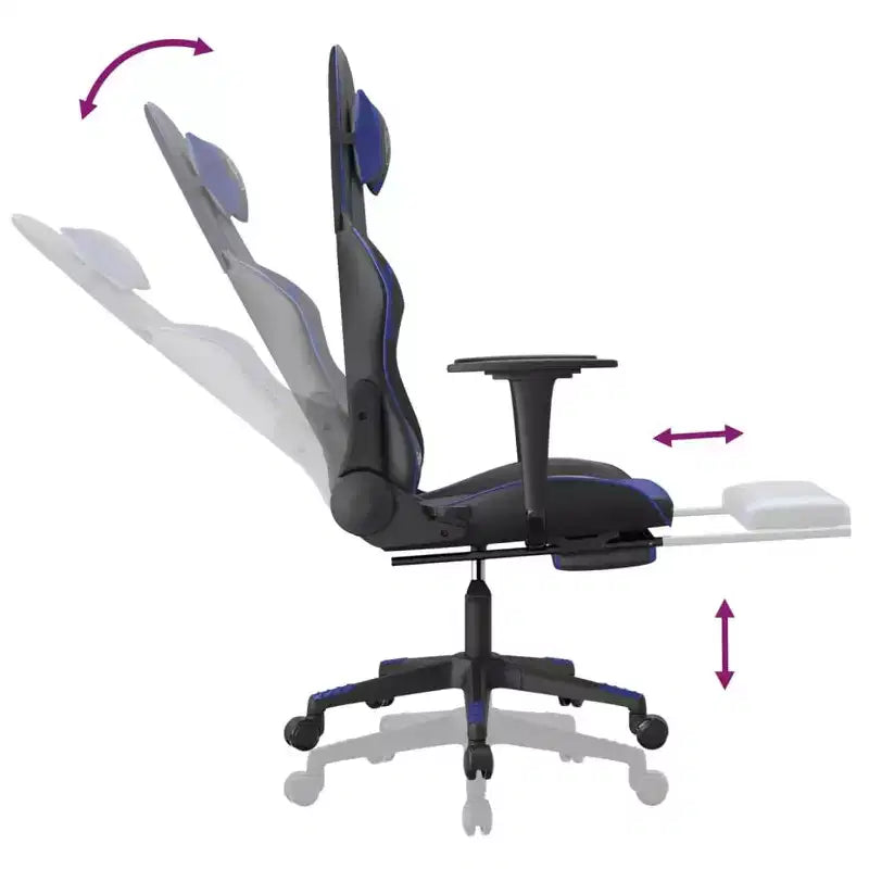 vidaXL Chaise de jeu avec repose-pieds, noir et bleu, similicuir
