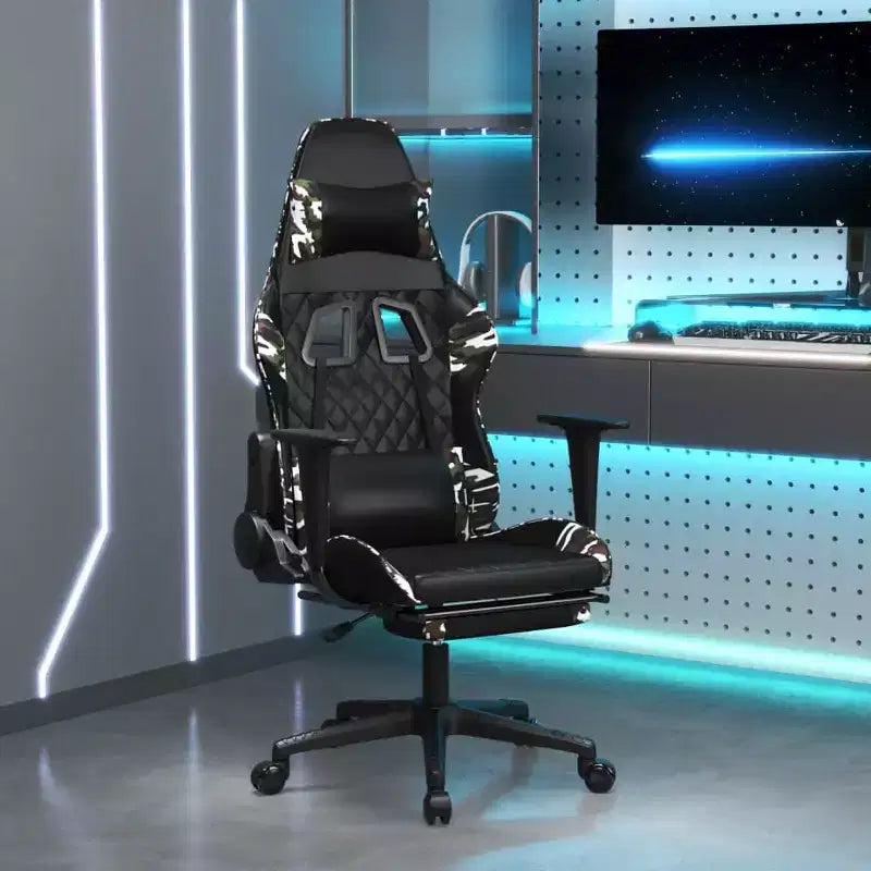 vidaXL Chaise de jeu avec repose-pieds, noir et camouflage, similicuir