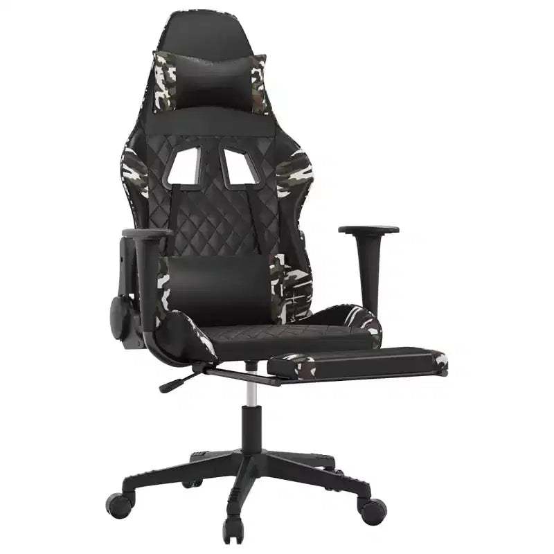 vidaXL Chaise de jeu avec repose-pieds, noir et camouflage, similicuir