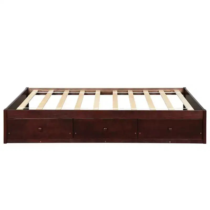 Lit Plateforme Double avec Rangement 3 Tiroirs Montage Facile Cadre de Lit Plateforme Pas Besoin de Sommier Support à Lattes en Bois