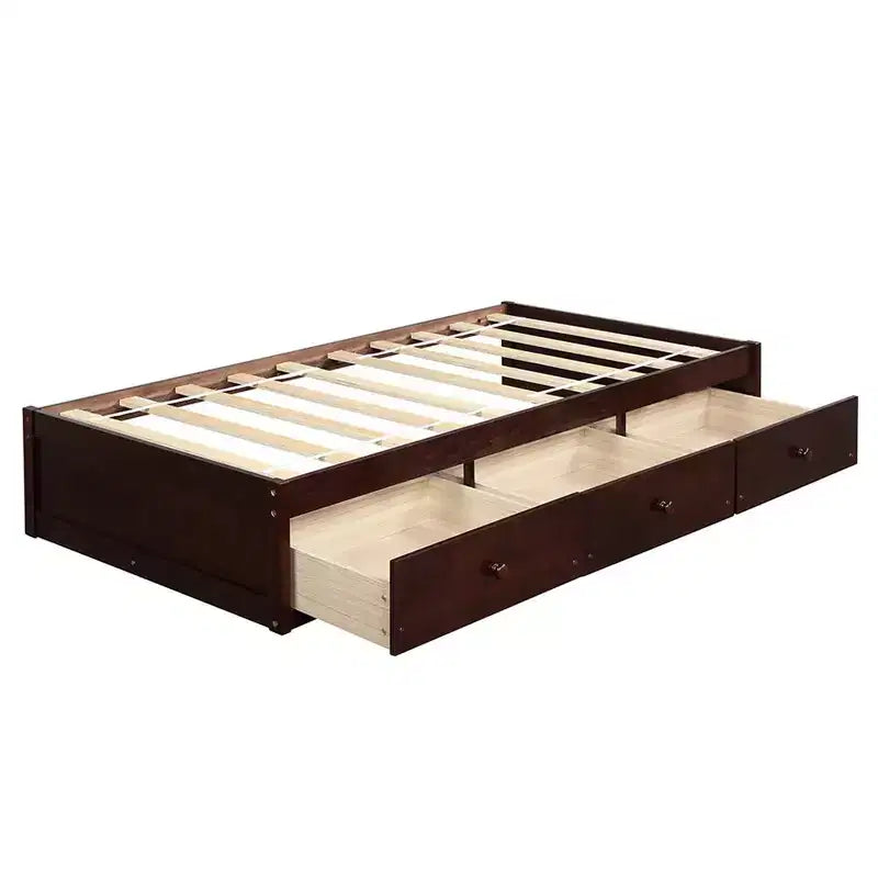 Lit Plateforme Double avec Rangement 3 Tiroirs Montage Facile Cadre de Lit Plateforme Pas Besoin de Sommier Support à Lattes en Bois
