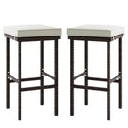 Costway Wicker Bar Stools Set of 2 with Removable Seat Cushions Footrest Support 400 LBS