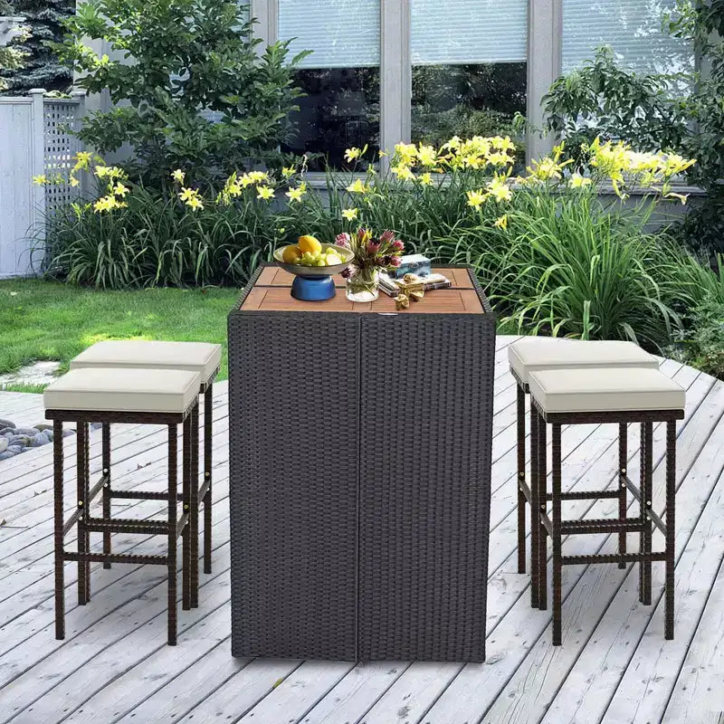 Tabourets de bar en osier Costway, lot de 2, avec coussins d'assise amovibles, repose-pieds, supporte jusqu'à 180 kg