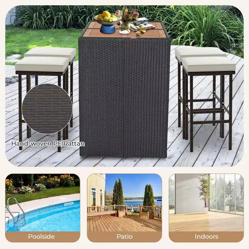 Tabourets de bar en osier Costway, lot de 2, avec coussins d'assise amovibles, repose-pieds, supporte jusqu'à 180 kg