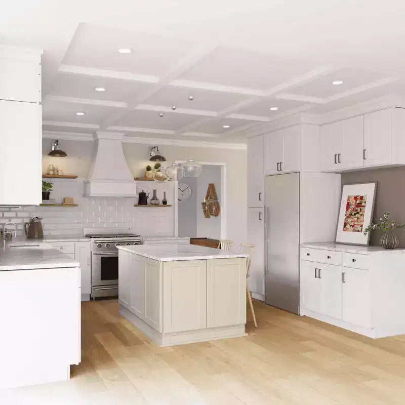 Meuble de cuisine mural pour réfrigérateur HOMLUX Easy-DIY de 36 po L x 24 po P en blanc Shaker, prêt à assembler, avec 2 portes