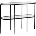 Studio 55D Remy Modern Metal Oval 2-Tier Console Table 40 x 15 with Storage Sandy Black Clear Glass Tabletop for Living Room