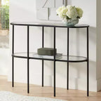 Studio 55D Remy Console 2 Niveaux Ovale Moderne en Métal 101,6 x 38,1 cm avec Rangement Dessus en Verre Transparent Noir Sable pour Salon
