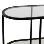 Studio 55D Remy Console 2 Niveaux Ovale Moderne en Métal 101,6 x 38,1 cm avec Rangement Dessus en Verre Transparent Noir Sable pour Salon