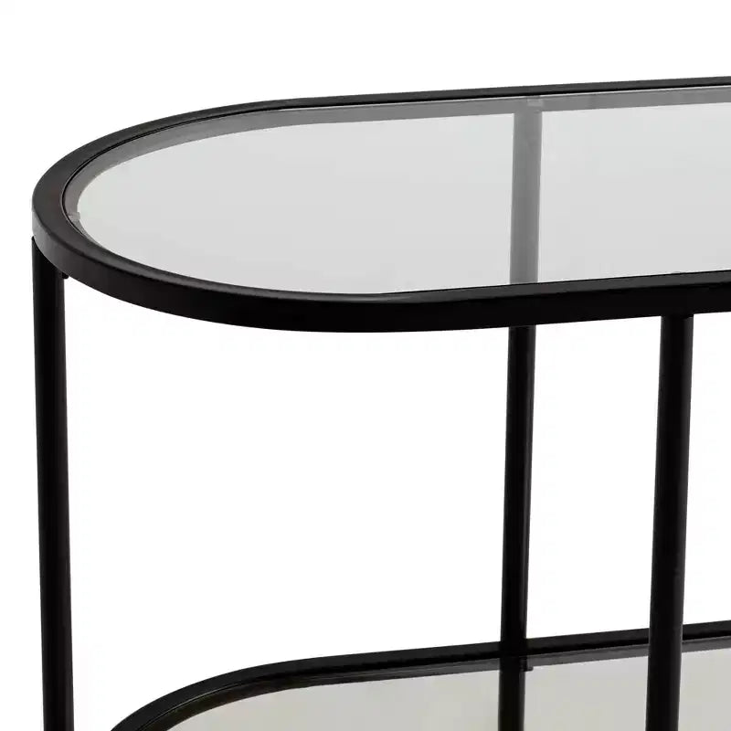Studio 55D Remy Console 2 Niveaux Ovale Moderne en Métal 101,6 x 38,1 cm avec Rangement Dessus en Verre Transparent Noir Sable pour Salon