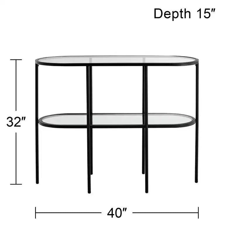 Studio 55D Remy Console 2 Niveaux Ovale Moderne en Métal 101,6 x 38,1 cm avec Rangement Dessus en Verre Transparent Noir Sable pour Salon
