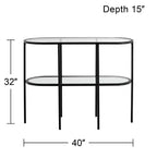 Studio 55D Remy Console 2 Niveaux Ovale Moderne en Métal 101,6 x 38,1 cm avec Rangement Dessus en Verre Transparent Noir Sable pour Salon