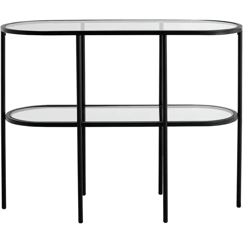 Studio 55D Remy Console 2 Niveaux Ovale Moderne en Métal 101,6 x 38,1 cm avec Rangement Dessus en Verre Transparent Noir Sable pour Salon