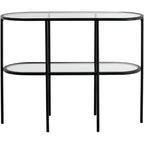 Studio 55D Remy Console 2 Niveaux Ovale Moderne en Métal 101,6 x 38,1 cm avec Rangement Dessus en Verre Transparent Noir Sable pour Salon