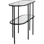 Studio 55D Remy Console 2 Niveaux Ovale Moderne en Métal 101,6 x 38,1 cm avec Rangement Dessus en Verre Transparent Noir Sable pour Salon