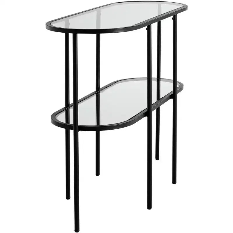 Studio 55D Remy Console 2 Niveaux Ovale Moderne en Métal 101,6 x 38,1 cm avec Rangement Dessus en Verre Transparent Noir Sable pour Salon