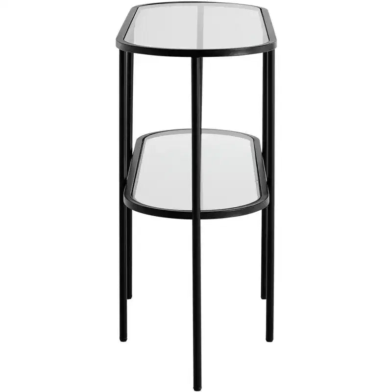 Studio 55D Remy Console 2 Niveaux Ovale Moderne en Métal 101,6 x 38,1 cm avec Rangement Dessus en Verre Transparent Noir Sable pour Salon