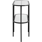 Studio 55D Remy Console 2 Niveaux Ovale Moderne en Métal 101,6 x 38,1 cm avec Rangement Dessus en Verre Transparent Noir Sable pour Salon