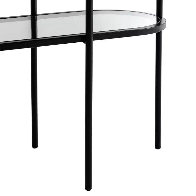 Studio 55D Remy Console 2 Niveaux Ovale Moderne en Métal 101,6 x 38,1 cm avec Rangement Dessus en Verre Transparent Noir Sable pour Salon