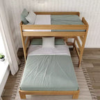Lit superposé en L Plank+Beam en bois massif, lits jumeaux sur grand lit pour adultes