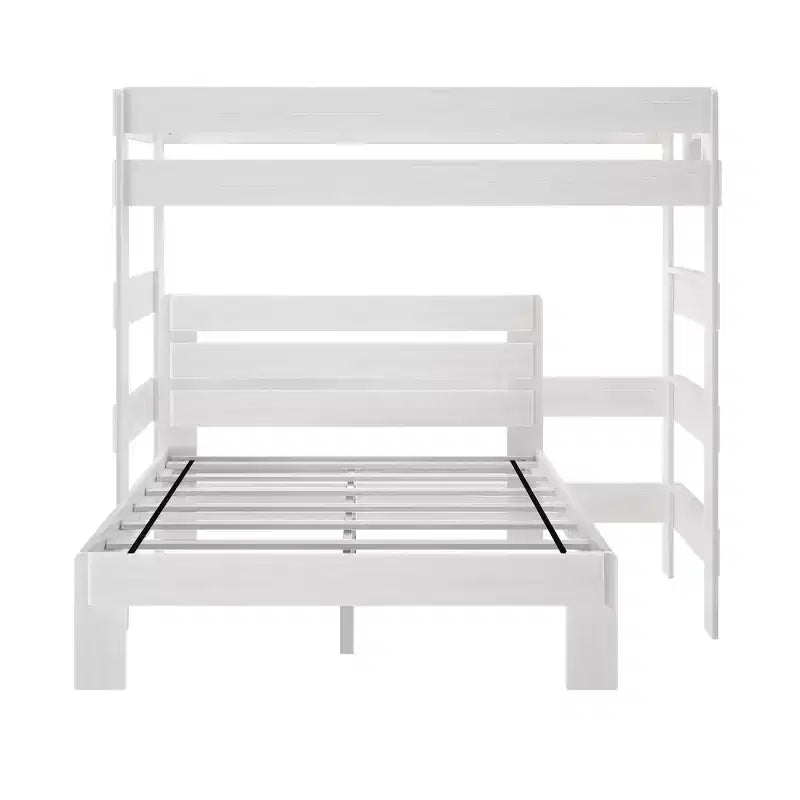 Lit superposé en L Plank+Beam en bois massif, lits jumeaux sur grand lit pour adultes