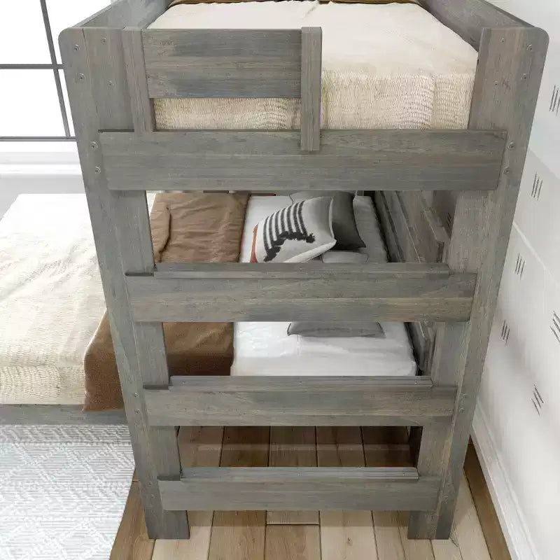 Lit superposé en L Plank+Beam en bois massif, lits jumeaux sur grand lit pour adultes