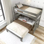 Lit superposé en L Plank+Beam en bois massif, lits jumeaux sur grand lit pour adultes