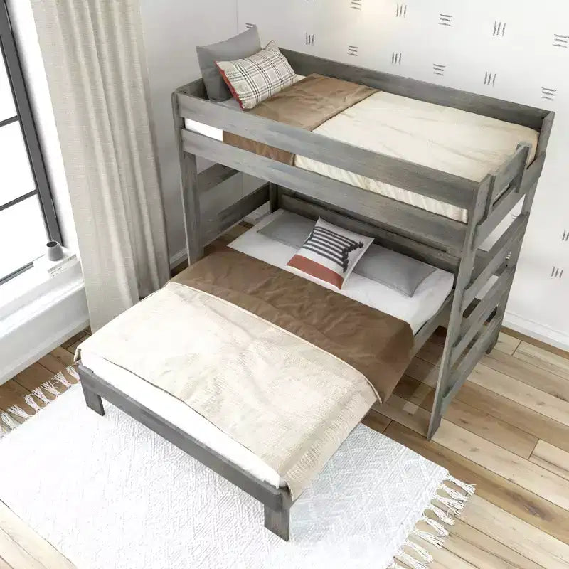 Lit superposé en L Plank+Beam en bois massif, lits jumeaux sur grand lit pour adultes
