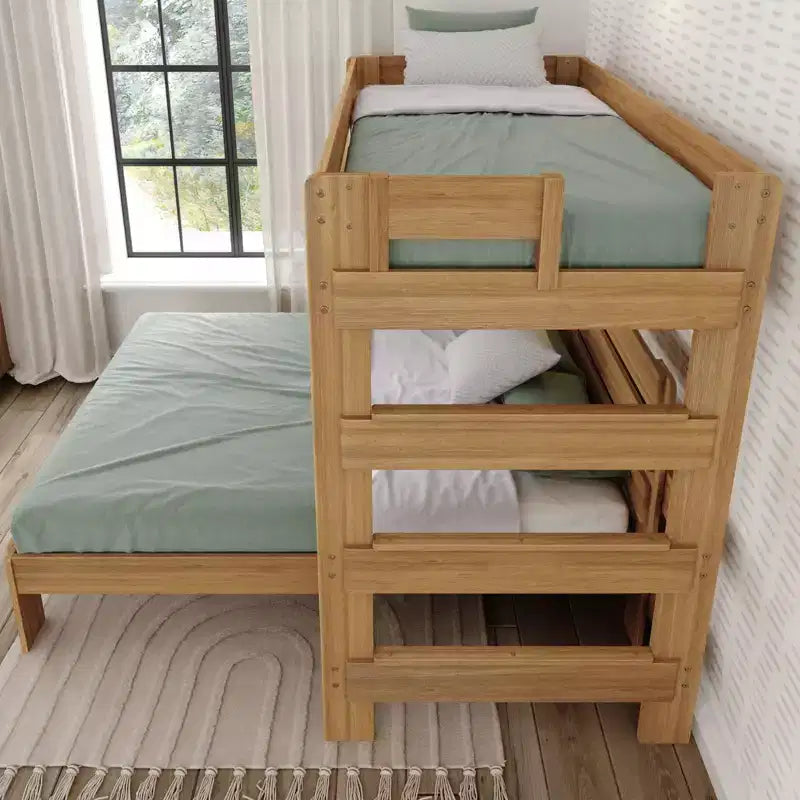 Lit superposé en L Plank+Beam en bois massif, lits jumeaux sur grand lit pour adultes