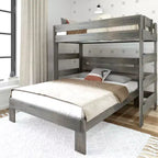Lit superposé en L Plank+Beam en bois massif, lits jumeaux sur grand lit pour adultes