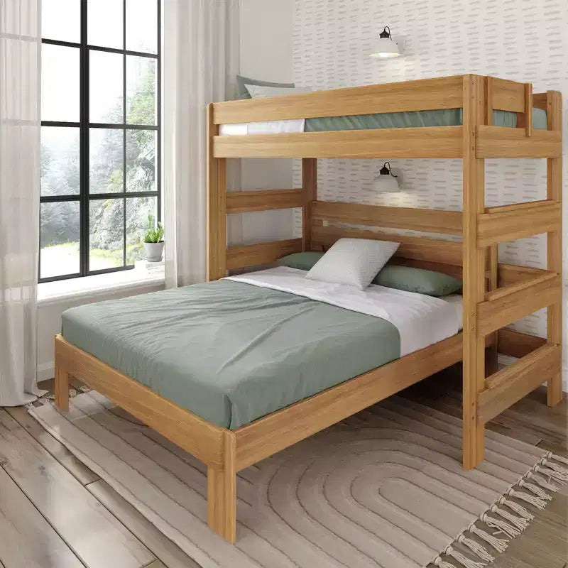 Lit superposé en L Plank+Beam en bois massif, lits jumeaux sur grand lit pour adultes