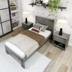 Cadre de lit simple Plank+Beam Farmhouse avec tête de lit en planches, lit plateforme en bois massif