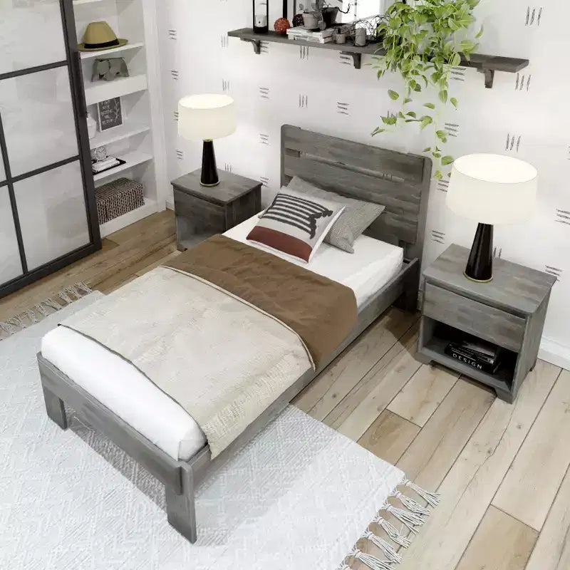 Cadre de lit simple Plank+Beam Farmhouse avec tête de lit en planches, lit plateforme en bois massif