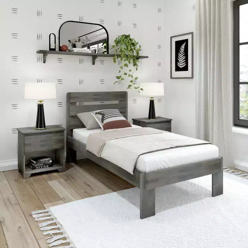 Cadre de lit simple Plank+Beam Farmhouse avec tête de lit en planches, lit plateforme en bois massif