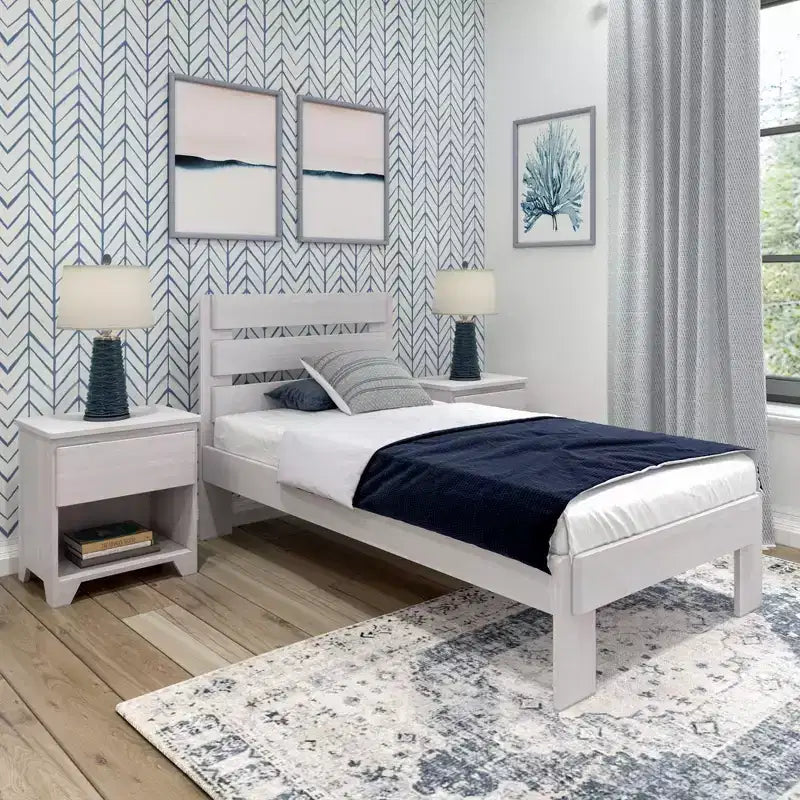 Plank+Beam Farmhouse Twin Bed Frame with Plank Headboard, Solid Wood Platform Bed