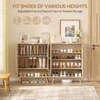 Meuble à chaussures en rotin avec portes, meuble de rangement à chaussures à 4 niveaux pour entrée, armoire de rangement pour chaussures avec portes en rotin tressé et étagères réglables