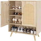 Meuble à chaussures en rotin avec portes, meuble de rangement à chaussures à 4 niveaux pour entrée, armoire de rangement pour chaussures avec portes en rotin tressé et étagères réglables